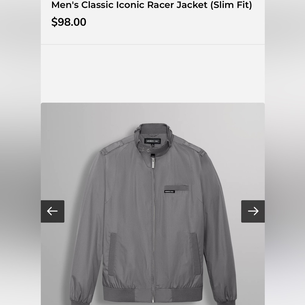 Members Only Large Men’s Classic Racer Jacket - Bomber - Grey - Silver Details
